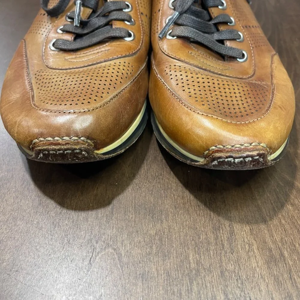 Magnanni Pueblo Leather Sneakers Men's Size 10.5 Cognac Perforated Lace Up Dress